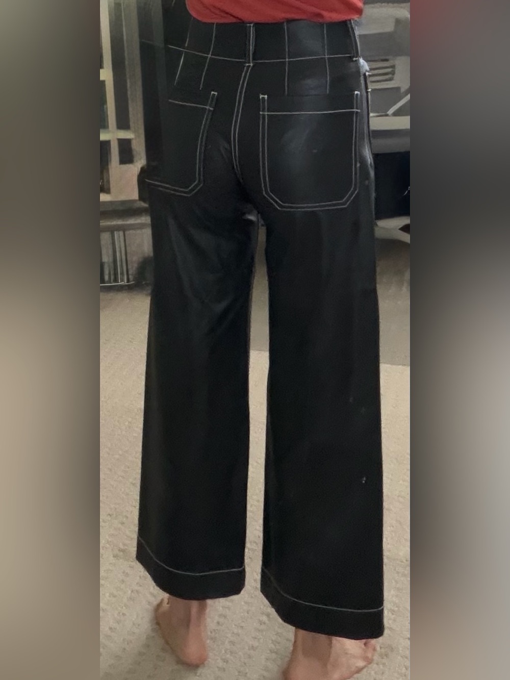 Maeve Black Wide-Leg Pants with White Contrast Stitching